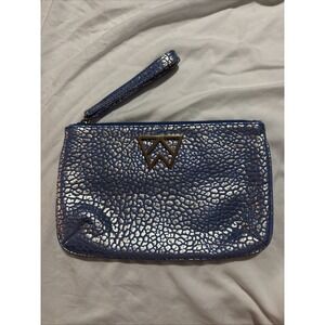 KELLY WYNNE Risky Biz Blue Metallic Python Print Wristlet